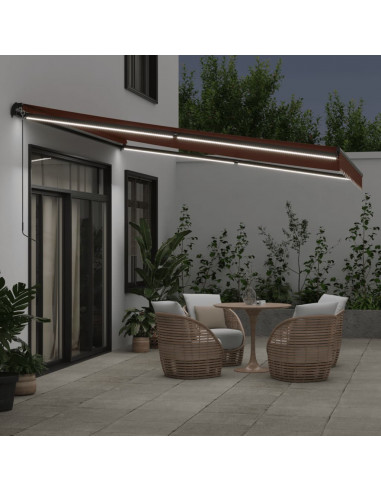 Tenda da Sole Retrattile Manuale con LED Marrone 400x350 cm