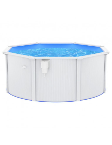 Piscina con Pareti in Acciaio 300x120 cm Bianca