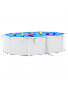 Piscina con Pareti in Acciaio Ovale 490x360x120 cm Bianca 2