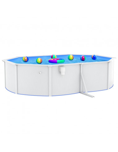 Piscina con Pareti in Acciaio Ovale 490x360x120 cm Bianca