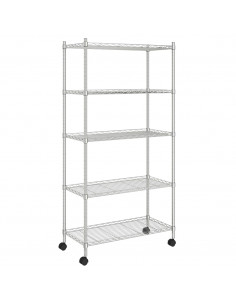 Scaffale a 5 Livelli con Ruote 75x35x155 cm Cromato 250 kg 2