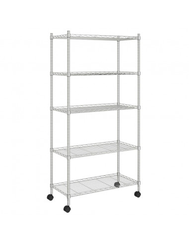 Scaffale a 5 Livelli con Ruote 75x35x155 cm Cromato 250 kg