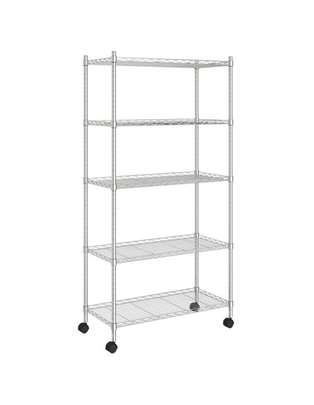 Scaffale a 5 Livelli con Ruote 75x35x155 cm Cromato 250 kg