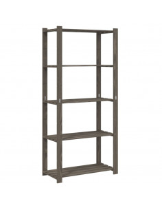 Scaffale a 5 Livelli Grigio 80x38x170 cm in Legno di Pino 2