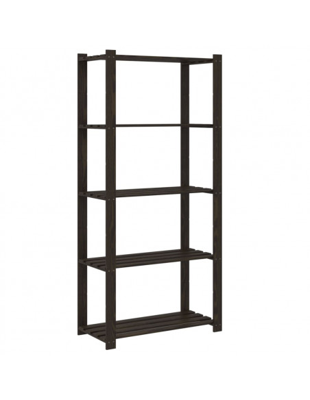 Scaffale a 5 Livelli Nero 80x38x170 cm in Legno di Pino