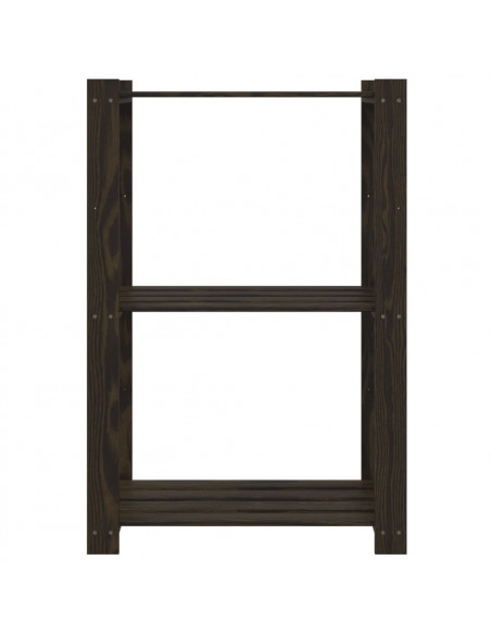 Scaffale a 3 Livelli Nero 60x38x90 cm in Legno Massello di Pino