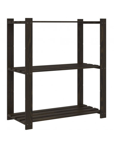 Scaffale a 3 Livelli Nero 80x38x90 cm in Legno Massello di Pino