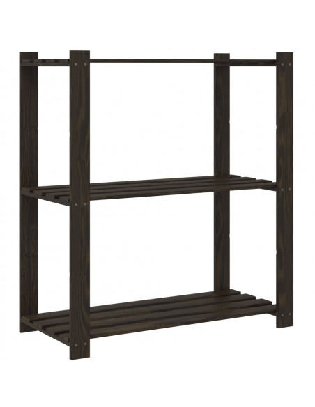 Scaffale a 3 Livelli Nero 80x38x90 cm in Legno Massello di Pino
