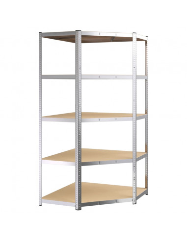 Scaffali Resistenti 5 Strati 2 pz Argento Acciaio e Multistrato
