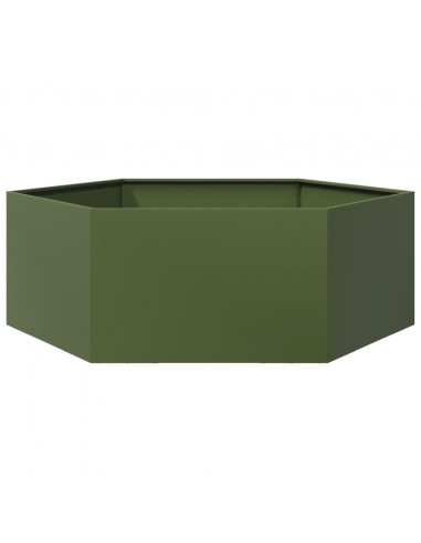 Fioriera da Giardino Verde Oliva Esagono 138x120x45 cm Acciaio