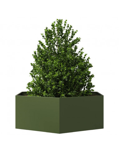 Fioriera da Giardino Verde Oliva Esagono 138x120x45 cm Acciaio
