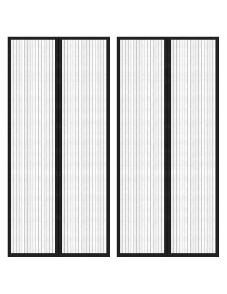 Tende Antimosche 2 pz per Porte con Magneti Nere 210x90 cm