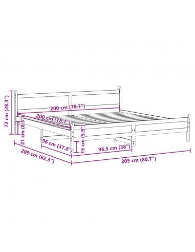 Letto senza Materasso Marrone Cera 200x200 cm in Legno di Pino