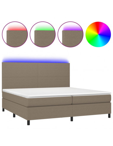 Letto a Molle Materasso e LED tortora 200x200cm in Tessuto
