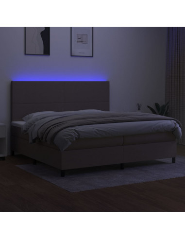 Letto a Molle Materasso e LED tortora 200x200cm in Tessuto