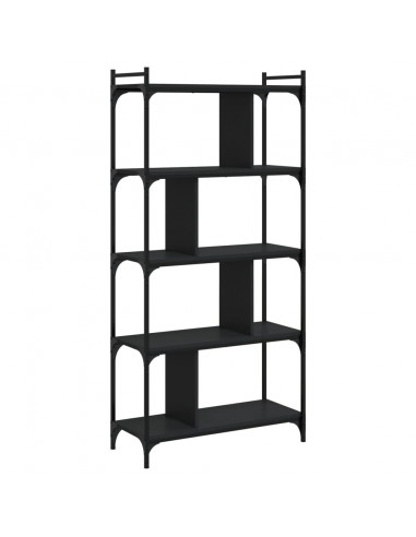 Libreria Nera 5 Ripiani 76x32x158 cm Legno Multistrato