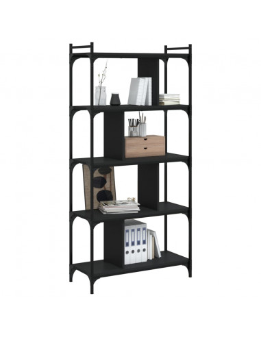 Libreria Nera 5 Ripiani 76x32x158 cm Legno Multistrato
