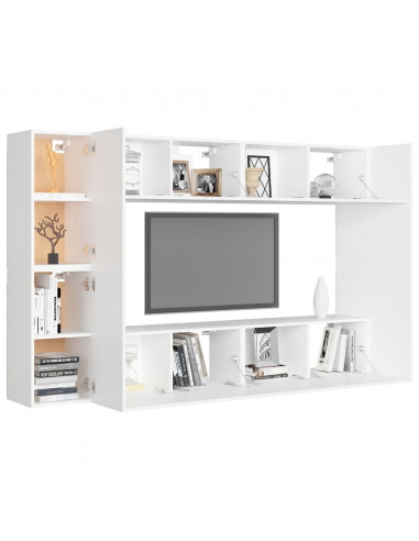Set Mobili Porta TV 8 pz Bianco in Legno Multistrato