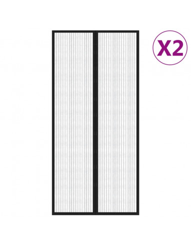Tende Antimosche 2 pz per Porte con Magneti Nere 220x110 cm