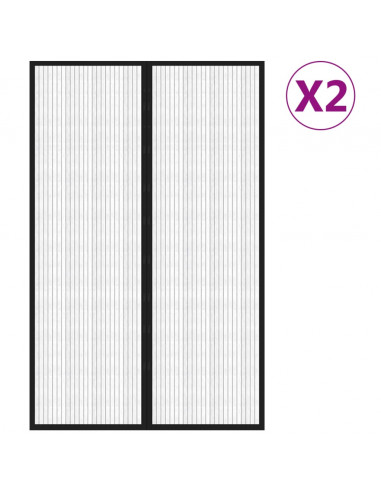 Tende Antimosche 2 pz per Porte con Magneti Nere 220x130 cm