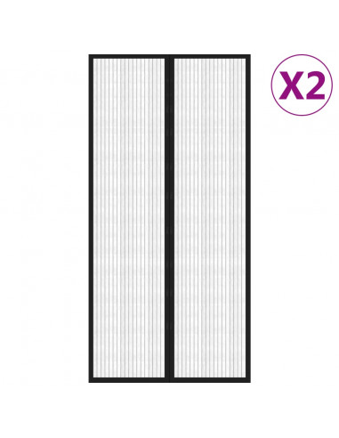 Tende Antimosche 2 pz per Porte con Magneti Nere 220x100 cm