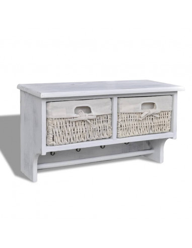 Mensola da Parete Bianca 60x23,5x33 cm in Legno di Paulownia