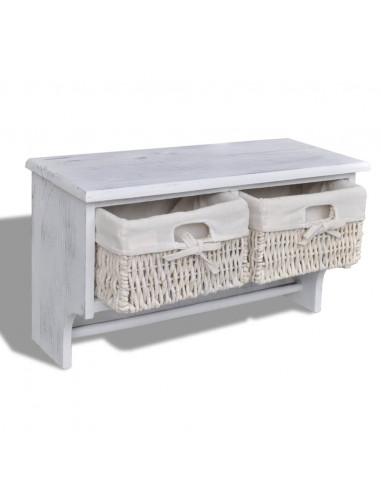 Mensola da Parete Bianca 60x23,5x33 cm in Legno di Paulownia