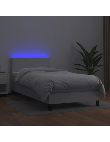 Giroletto Molle con Materasso e LED Bianco 90x190 cm Similpelle