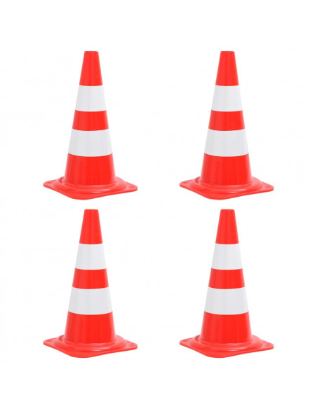 Set Coni Segnaletici Stradali Riflettenti 4pz Rosso Bianco 50cm