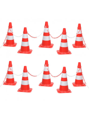 Set Segnaletica Coni Stradali e Catena da 10 m Rosso Bianco