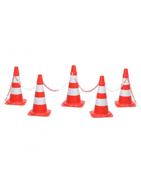 Set Segnaletica Coni Stradali e Catena da 10 m Rosso Bianco