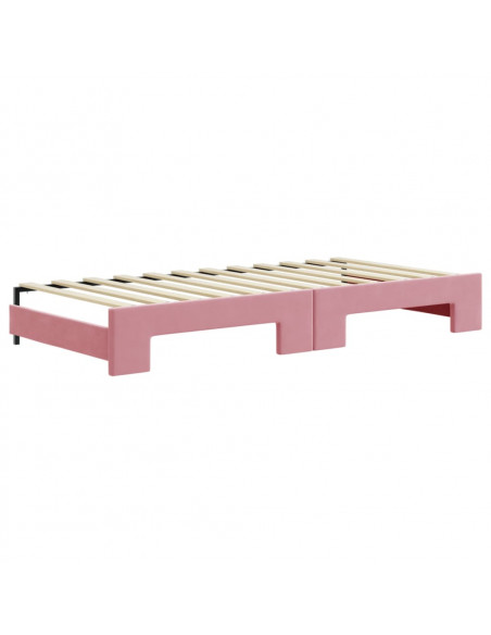 Divano Letto Estraibile con Cassetti Rosa 90x200 cm Velluto