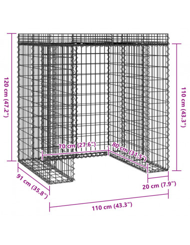 Parete Gabbioni Bidone Spazzatura 110x91x120 cm Ferro Zincato