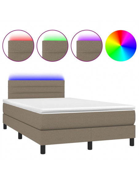 Letto a Molle con Materasso e LED Tortora 120x190 cm in Tessuto