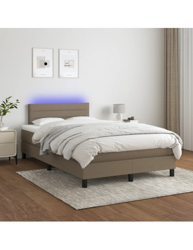 Letto a Molle con Materasso e LED Tortora 120x190 cm in Tessuto