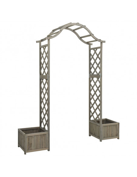 Pergola da Giardino con Fioriera Grigio Legno Massello di Abete