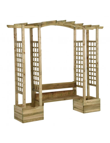 Pergola da Giardino Panca e Vasi Legno Massello Pino Impregnato