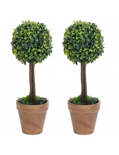 Piante di Bosso Artificiale 2 pz a Sfera con Vaso Verde 41 cm 2