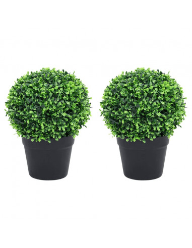 Piante di Bosso Artificiale 2 pz a Sfera con Vaso Verde 32 cm