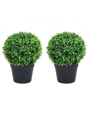 Piante di Bosso Artificiale 2 pz a Sfera con Vaso Verde 27 cm