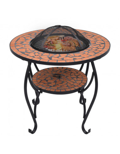 Tavolo con Braciere a Mosaico Terracotta 68 cm in Ceramica