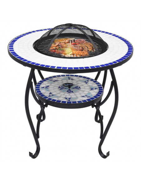 Tavolo con Braciere a Mosaico Blu e Bianco 68 cm in Ceramica