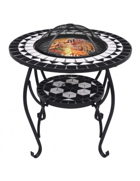 Tavolo con Braciere a Mosaico Nero e Bianco 68 cm in Ceramica