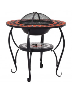 Tavolo con Braciere Mosaico Terracotta e Bianco 68 cm Ceramica 2