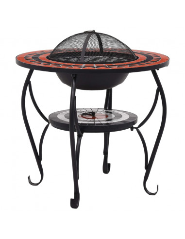 Tavolo con Braciere Mosaico Terracotta e Bianco 68 cm Ceramica