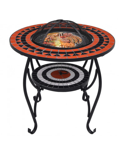 Tavolo con Braciere Mosaico Terracotta e Bianco 68 cm Ceramica