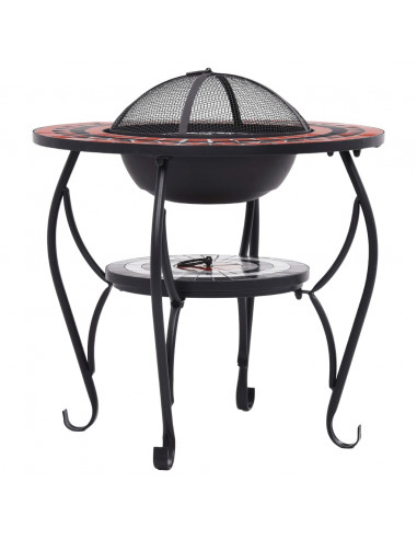 Tavolo con Braciere Mosaico Terracotta e Bianco 68 cm Ceramica