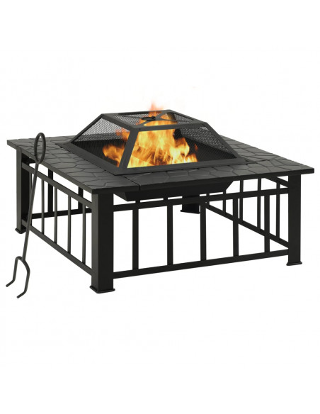 Braciere da Giardino con Attizzatoio 81x81x47 cm XXL in Acciaio