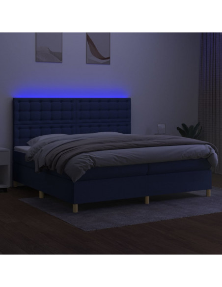 Letto a Molle Materasso e LED Blu 200x200cm in Tessuto