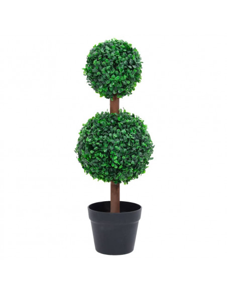 Pianta di Bosso Artificiale a Sfera con Vaso Verde 60 cm